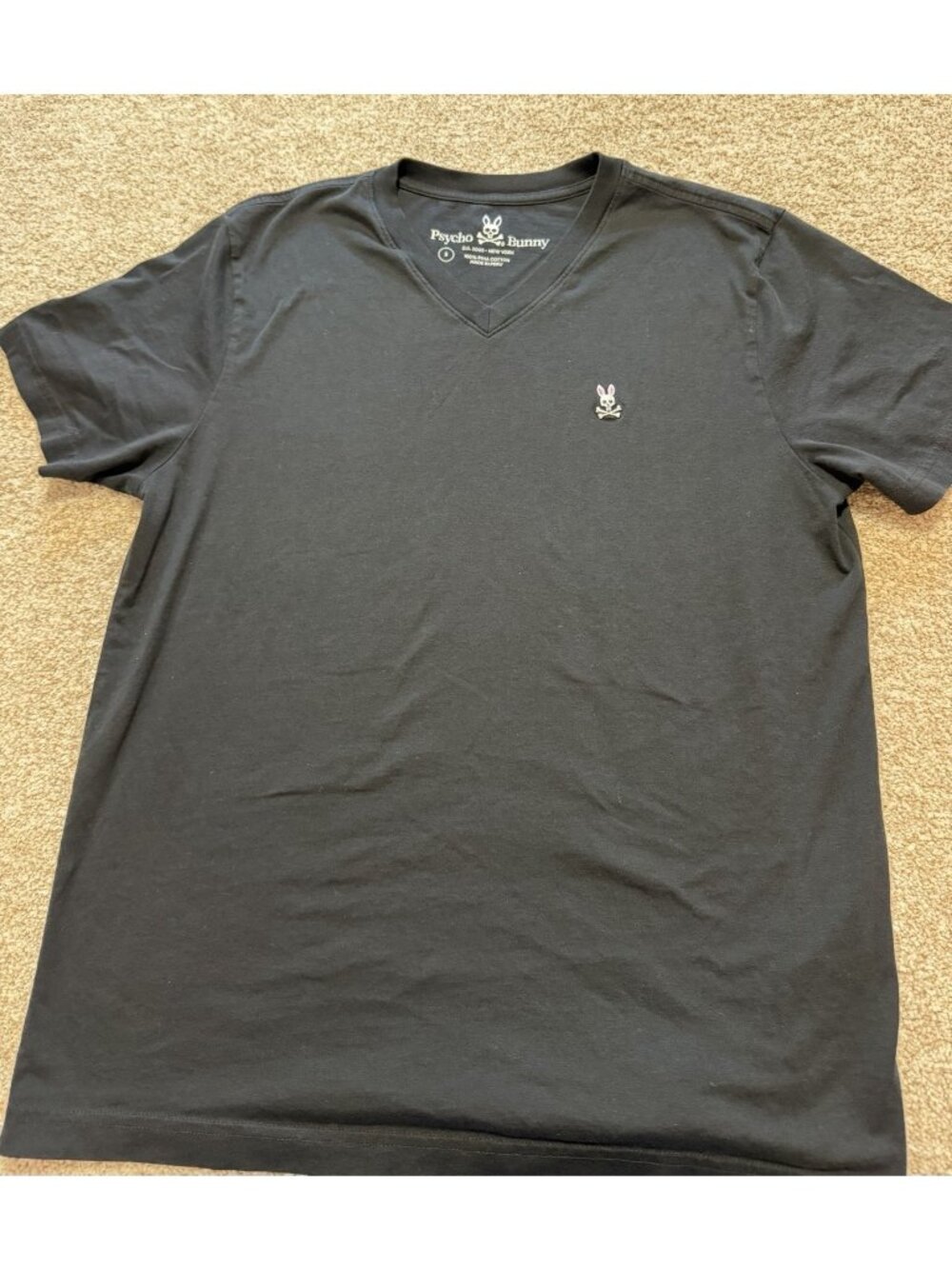 Psycho Bunny Women’s Black V Neck Short Sleeve T Shirt Size 5 (Medium)